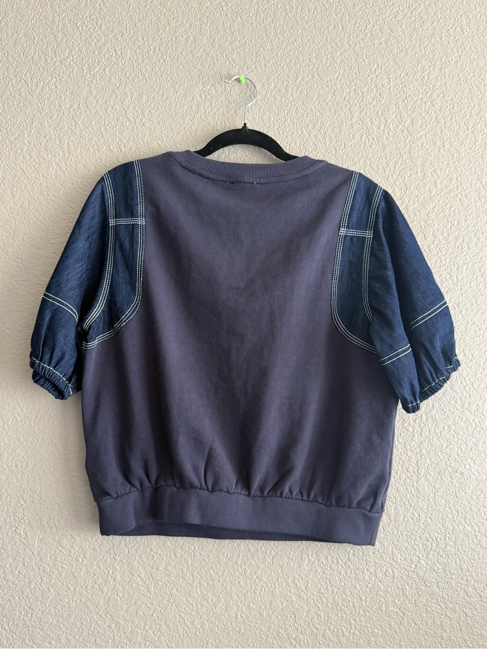 Pilcro Anthropologie Denim Sleeve Twofer Sweatshirt Small Puff Sleeve Top Fall - Picture 5 of 6
